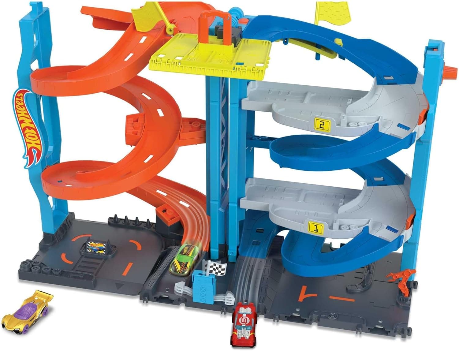 Hot Wheels City Torre de corridas pista para carros de brinquedo transformável, inclui 1 veículo, + 4 anos (Mattel HKX43)