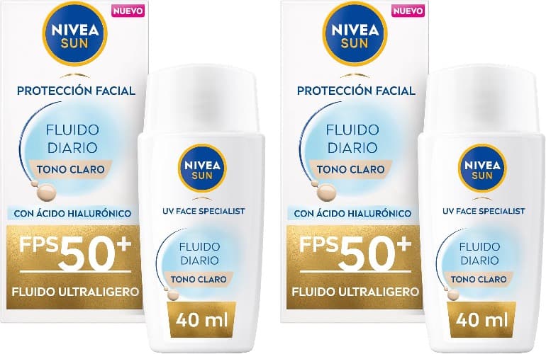 NIVEA SUN Fluido diário com cor FPS 50+ 40 ml, protetor solar facial com ácido hialurónico licocalcón A e niacinamida, protetor solar facial ultra leve, proteção solar com efeito mate, tom claro