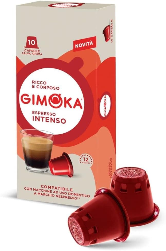 Gimoka Mistura de café expresso intenso, intensidade 12/13-100 cápsulas - compatível com máquinas de café expresso para uso doméstico - Produzido na Itália - 10 embalagens de 10