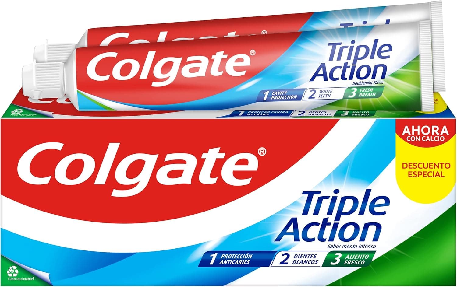 Colgate Triple Acción Pasta de Dientes, Pack 2 Uds x 75ml , Dentífrico con Flúor, Pasta de Dientes Anticaries, Ayuda a Mantener los Dientes Blancos, Refresca el Aliento , para Toda la Familia