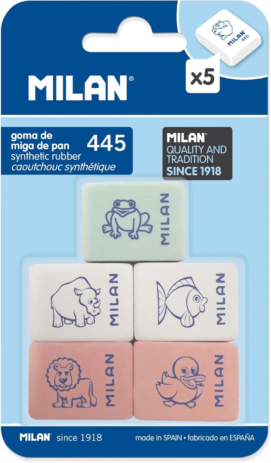 Blister 5 borrachas retangulares com desenhos infantis, 445 MILAN