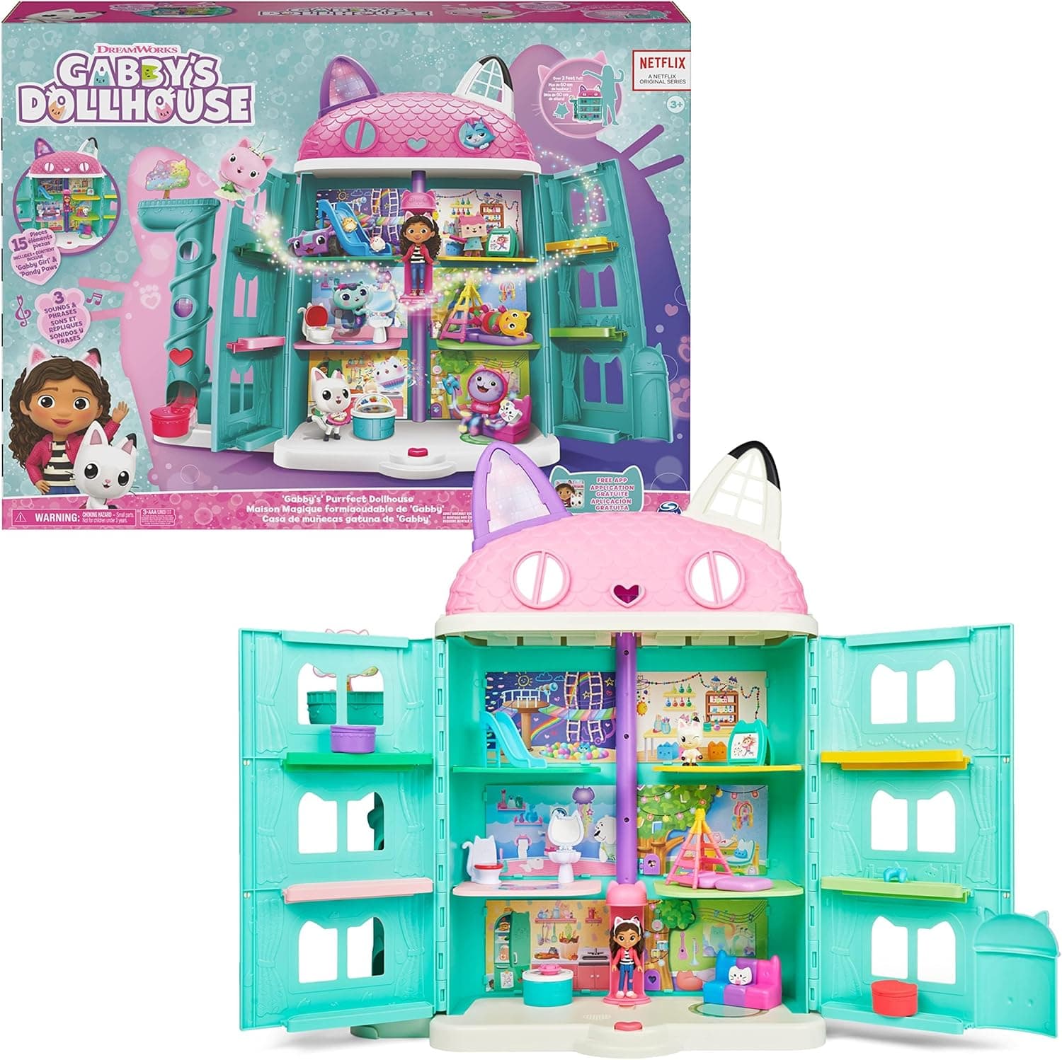 A casa de bonecas de Gabby com 2 figuras e o banho de seregata