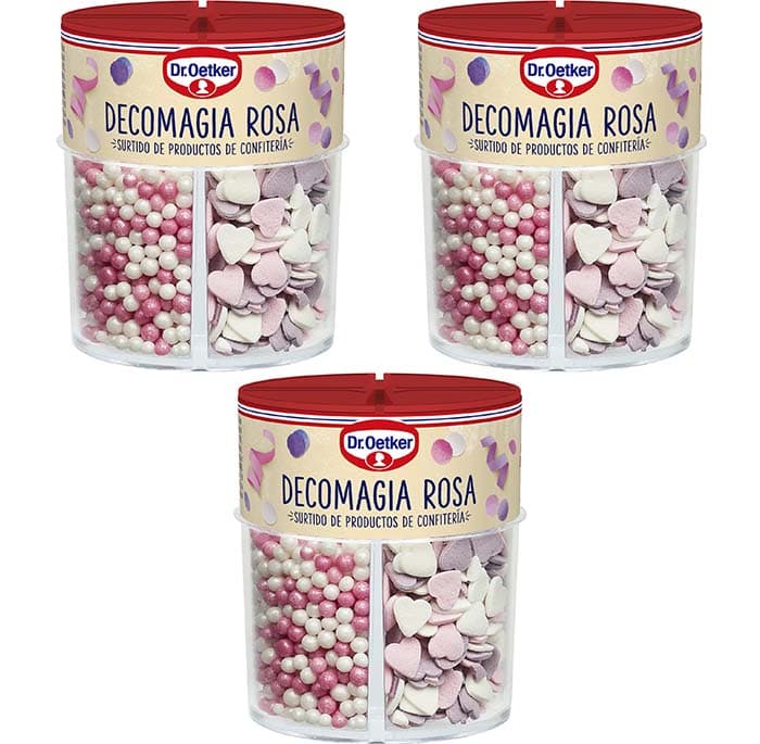 DR. OETKER - Decomagia rosa, variedade de 4 tipos de Topping para confeitaria e substituição, textura nítida, decoração criativa para bolos, 84g x 3