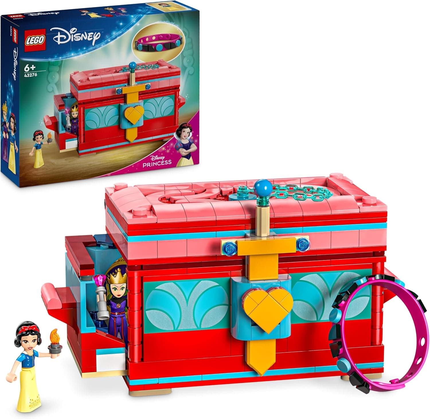 LEGO | Disney Joalharia de branca de neve brinquedo de construção de fantasia com pulseira e mini bonecas de branca de neve e rainha má, presente para meninas e meninos de 6 anos ou mais 43276