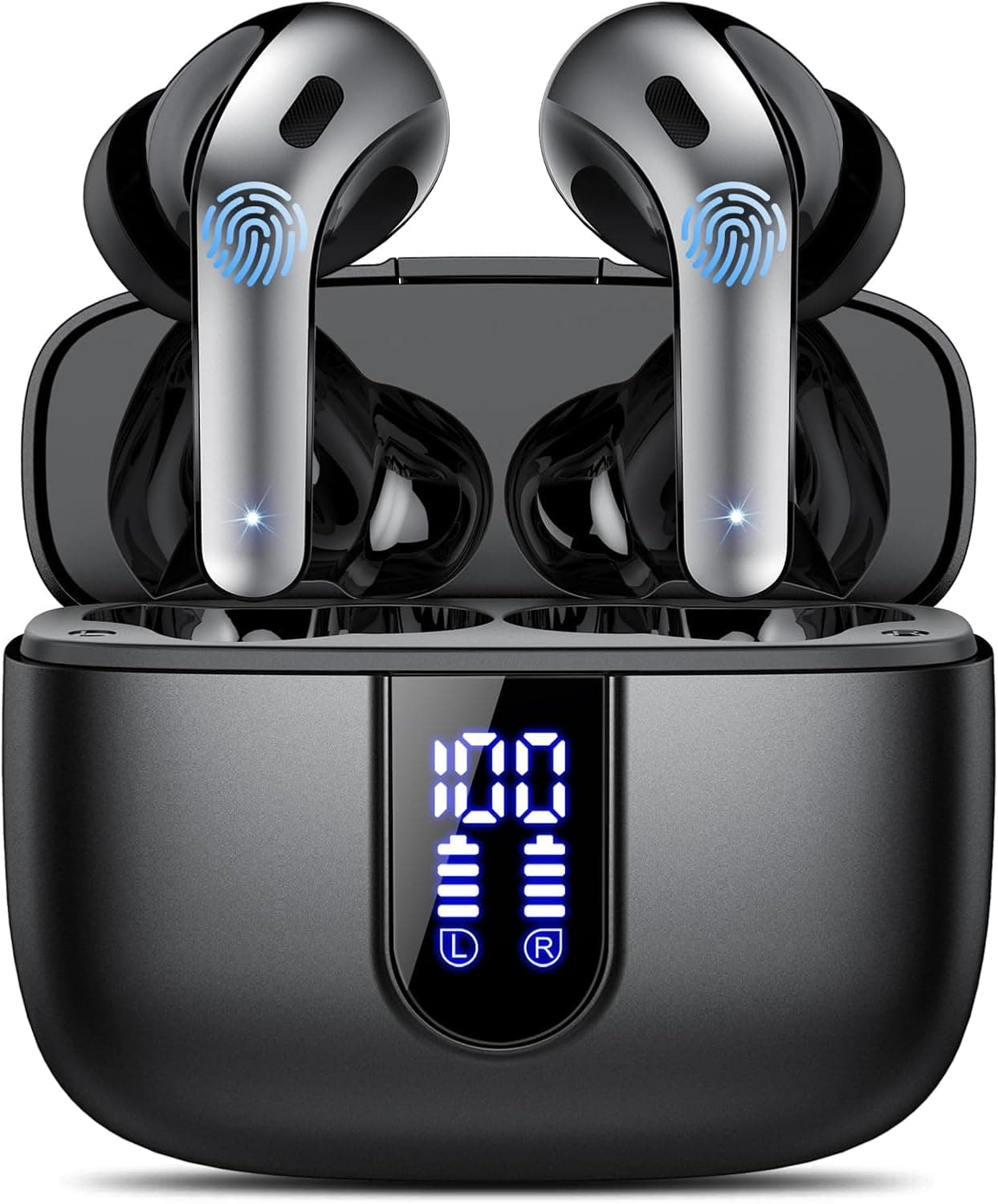 Auriculares sem fios Bluetooth, auriculares Bluetooth 5.3, 4 Mic com redução de ruído ENC, 50H com graves, capacetes sem fios Bluetooth IP7 impermeável, carregamento rápido USB-C, ajuste confortável