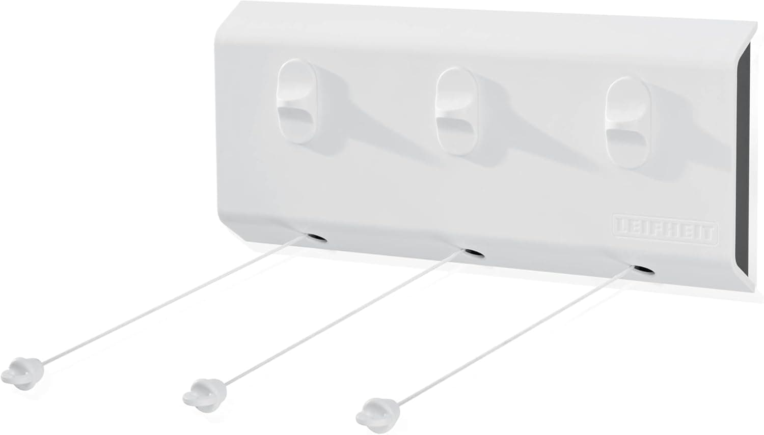 Leifheit Estendal de parede Rollfix 150 Triple Longline, estendal extensível com três cordas de 5 m de comprimento cada, estendal retrátil, cor branca