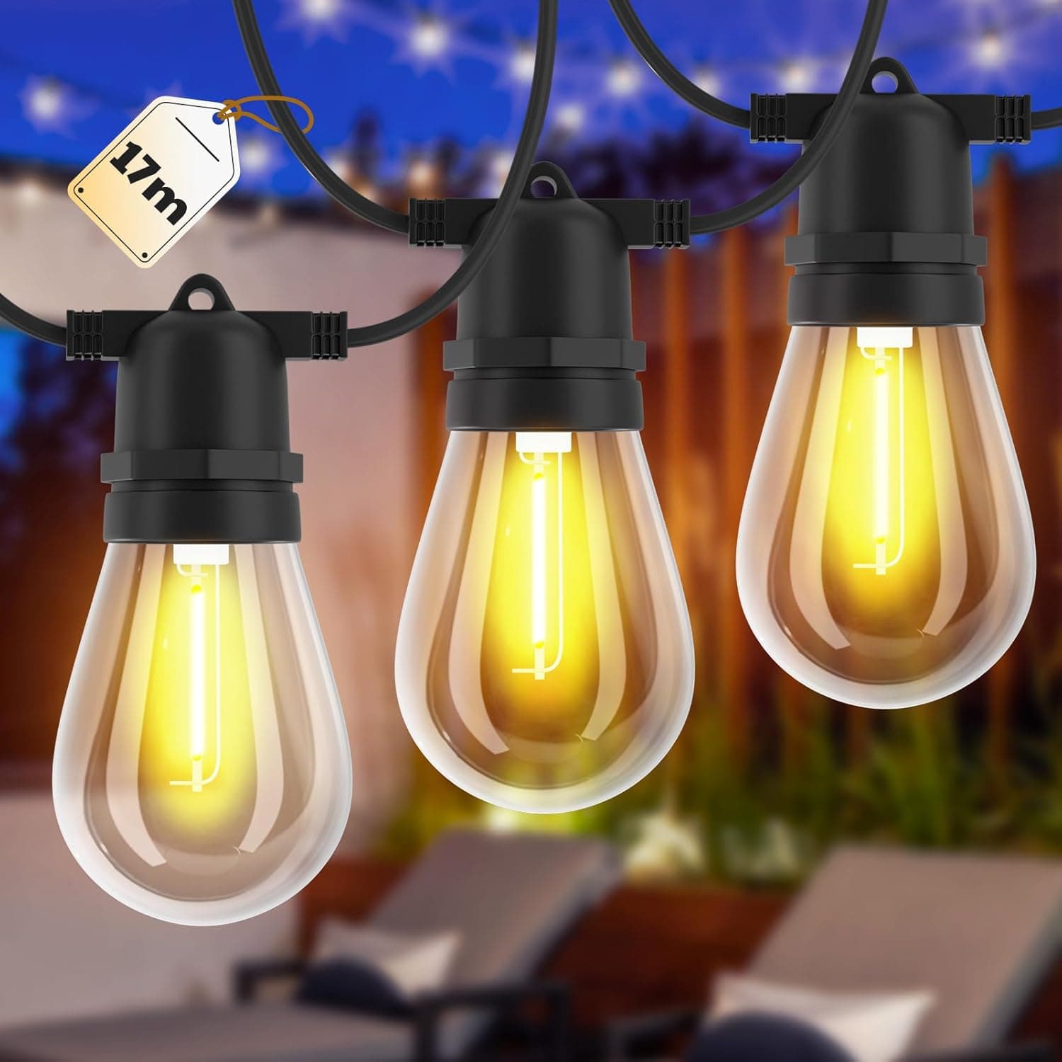 Velway Cadena de Luz LED 17 m | Fita de luz impermeável com 16 lâmpadas irrompíveis para exterior e interior