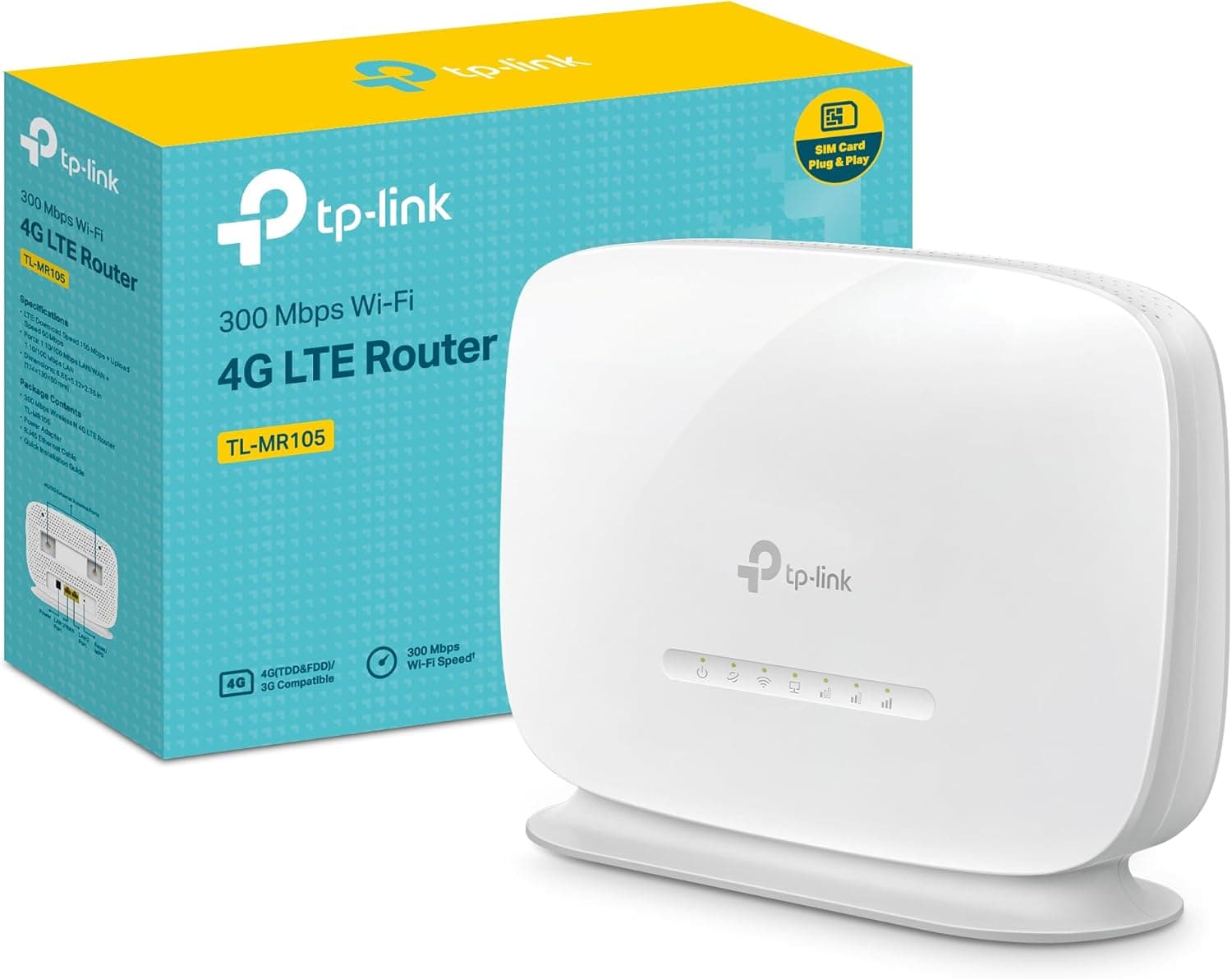 [2024 novo] TP-Link TL-MR105| Router 4G LTE (Cat 4), Router 3G/4G velocidade de rede até 300 Mpbs, MicroSim, porta Ethernet LAN/WAN, antena removível, plug & play