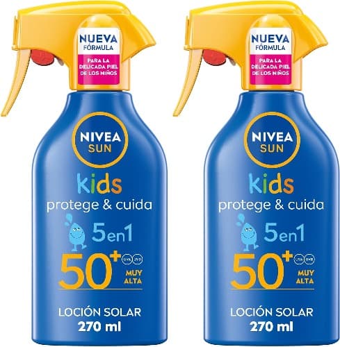 NIVEA SUN Protege & cuidados para crianças, spray FP50 - protetor solar infantil, proteção UVA/UVB alta, resistente à água, hidratação profunda, aplicação simples, pele sensível para crianças, 270 ml