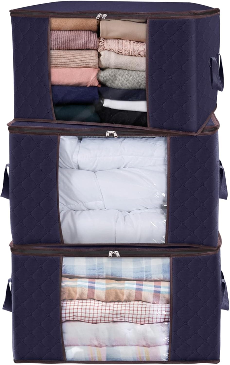 Lifewit 3 peças 90 l caixas de armazenamento roupas, saco de armazenamento de roupas, organizador armário dobrável, caixas de movimento, caixas de armazenamento plástico, sacos para guardar roupas