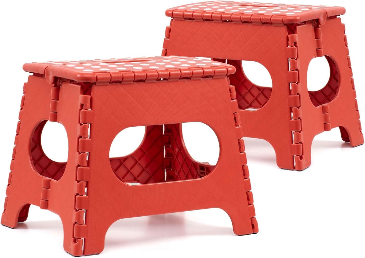 The Secret Home - Conjunto de 2 tamboretes dobráveis multiusos - escada antiderrapante em PVC, suporte para cozinha, casa de banho ou quarto (vermelho, 29 x 22 x 27)