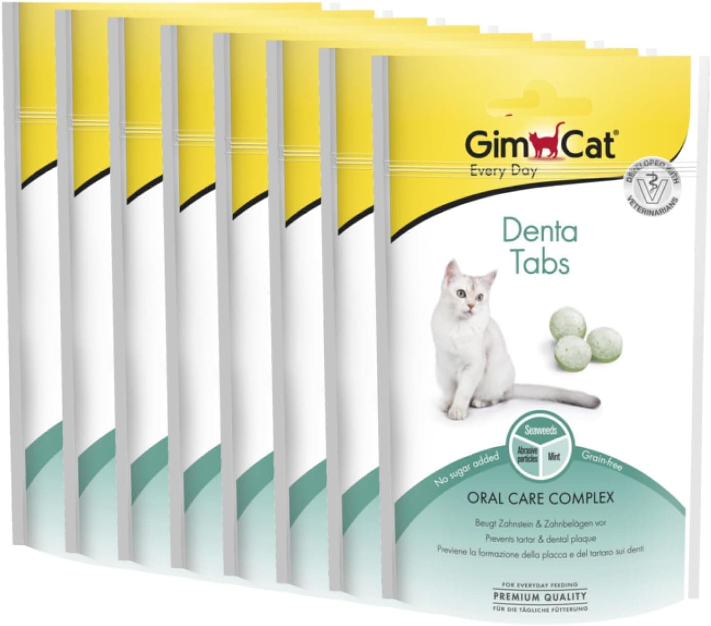 GimCat Denta comprimidos - Snack funcional para gatos que favorece os cuidados bucodentais. Pacote de 8 unidades (8 x 40 g)