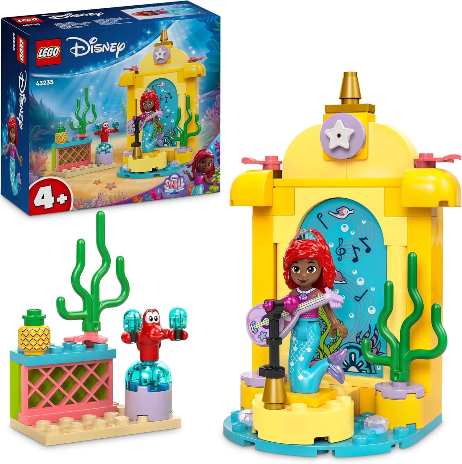 LEGO | Disney Princess Cenário musical de Ariel brinquedo de construção com 2 personagens, mini boneca de sereia e figura de caranguejo Sebastian, presente para meninas e meninos de 4 anos ou mais