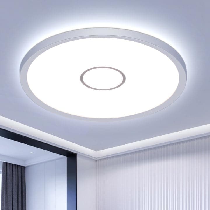 kuwork Plafon LED teto 6500 K, IP44 candeeiro de teto retroiluminação para sala de estar quarto cozinha, 24 W 30 cm