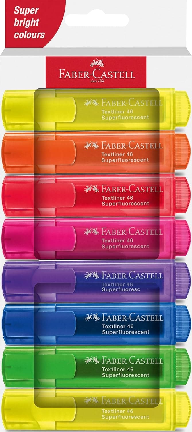 Faber-Castell 254648 - Conjunto de 8 destacadores Textliner 1546 - tons néon - largura do traço 1-5 mm