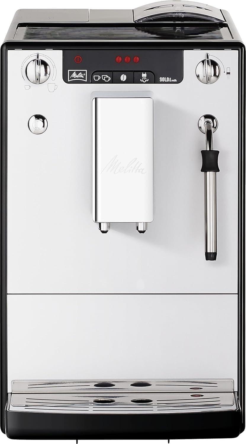 Melitta Solo&Milk E953-202, Máquina de café super automática com sistema de leite, moinho, 15 bares, café em grão, limpeza automática, personalizável, prata