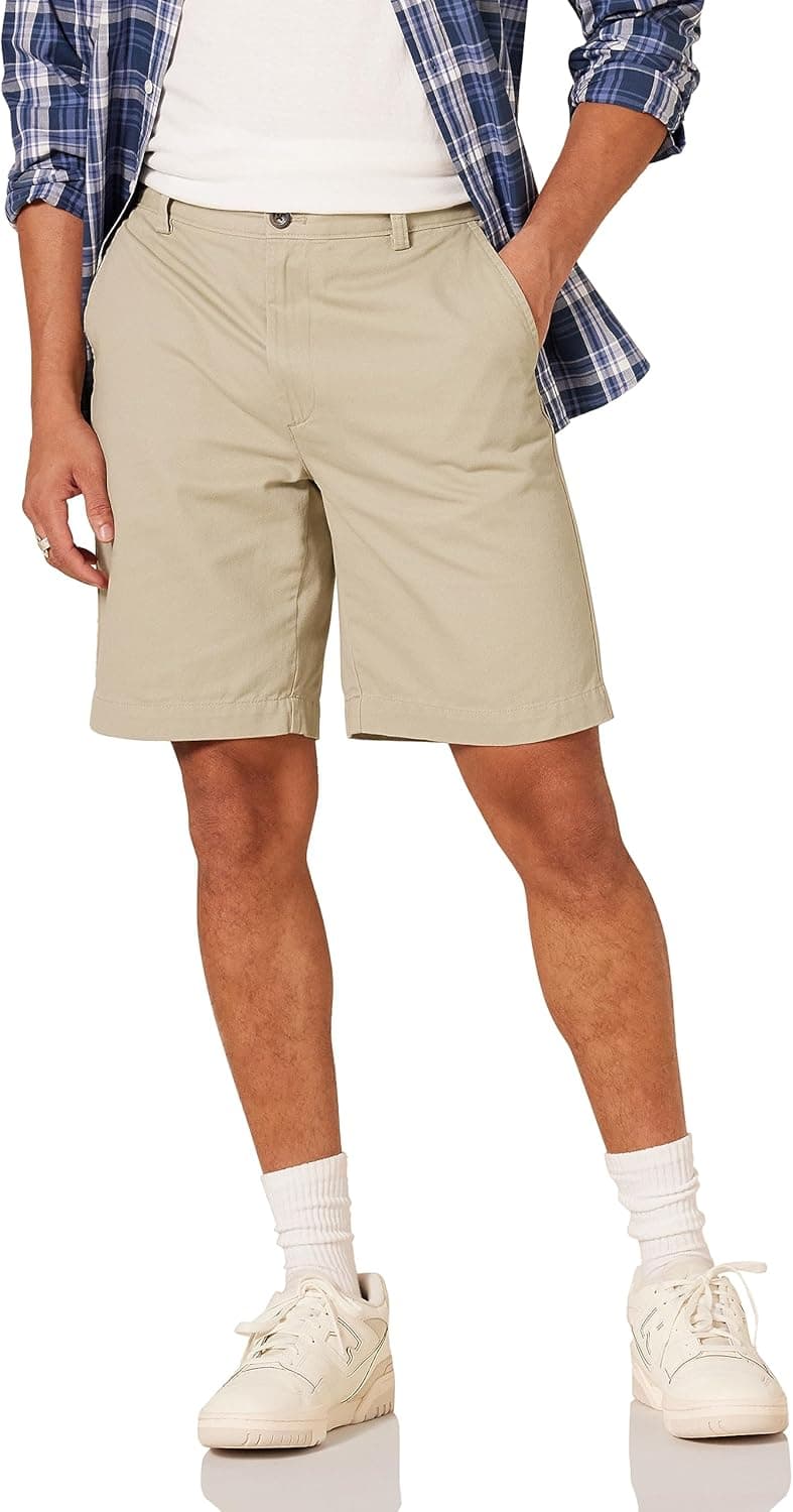 Amazon Essentials Calções chineses de 23 cm com corte clássico para homem