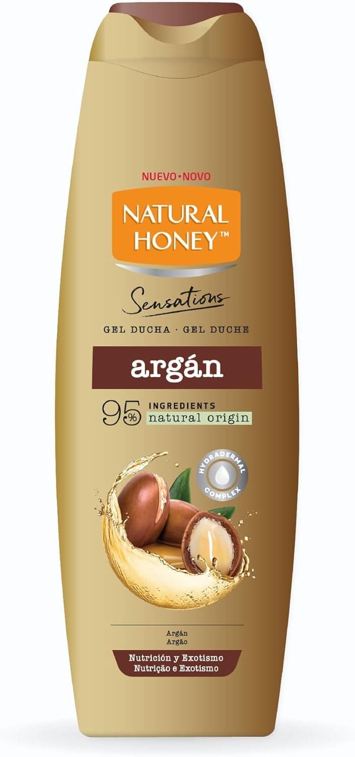 Natural Honey, Gel de duche extrato de argão BIO e Hydradermal Complex, nutritivo e afirmante, pele de seda, 650 ml