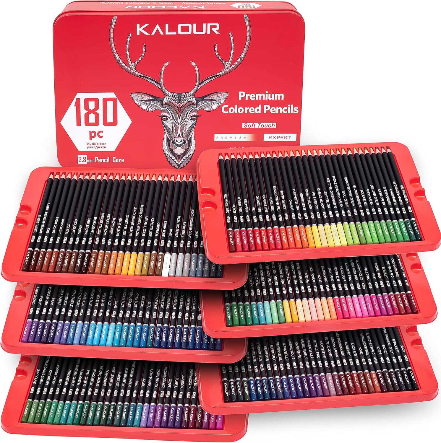 KALOUR Lápis de 180 cores para artistas, núcleo suave de pigmento rico, à base de óleo, ideal para colorir, desenhar, esboçar, misturar sombreados, cores vibrantes (estojo de lata)