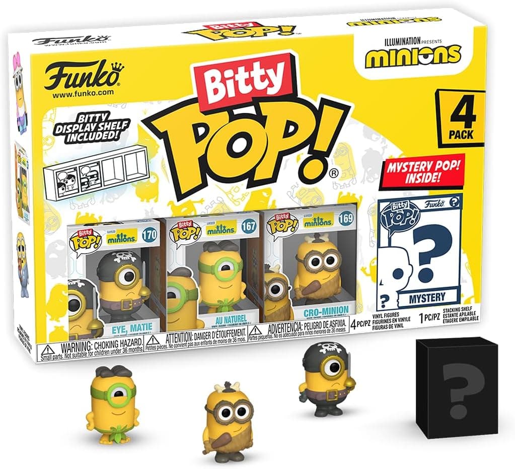 Funko Bitty Pop! Minions - Eye Matie 4 PK - Eye, mate, CRO-Minion, Au Naturel e uma minifigura misteriosa surpresa de 0,9 polegadas (2,2 cm), Minions 2 colecionáveis, repésa empilhável incluída