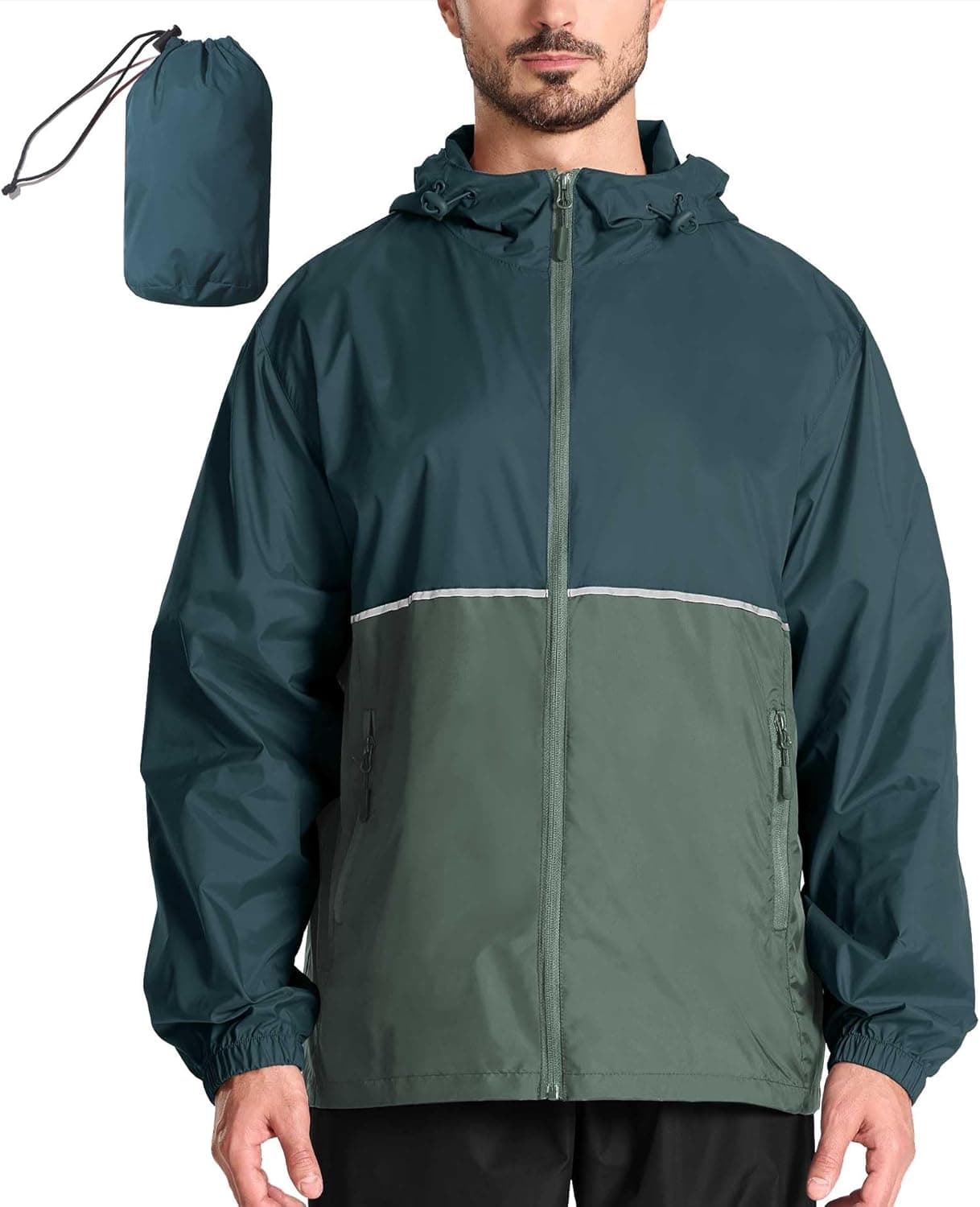 SPEEDRUN Capa de chuva para homem impermeável casaco leve corta-vento Running homem com capuz capa capa de chuva mota com bolsos corta-vento respirável com fecho de correr impermeável para ciclismo
