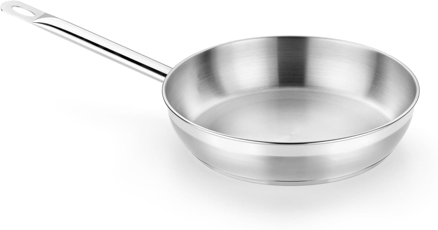 BRA A121613 Frigideira profissional, 26 cm, aço inoxidável, 18/10, fundo triplo sem autocolante, Full Induction, pega ergonómica, prateado