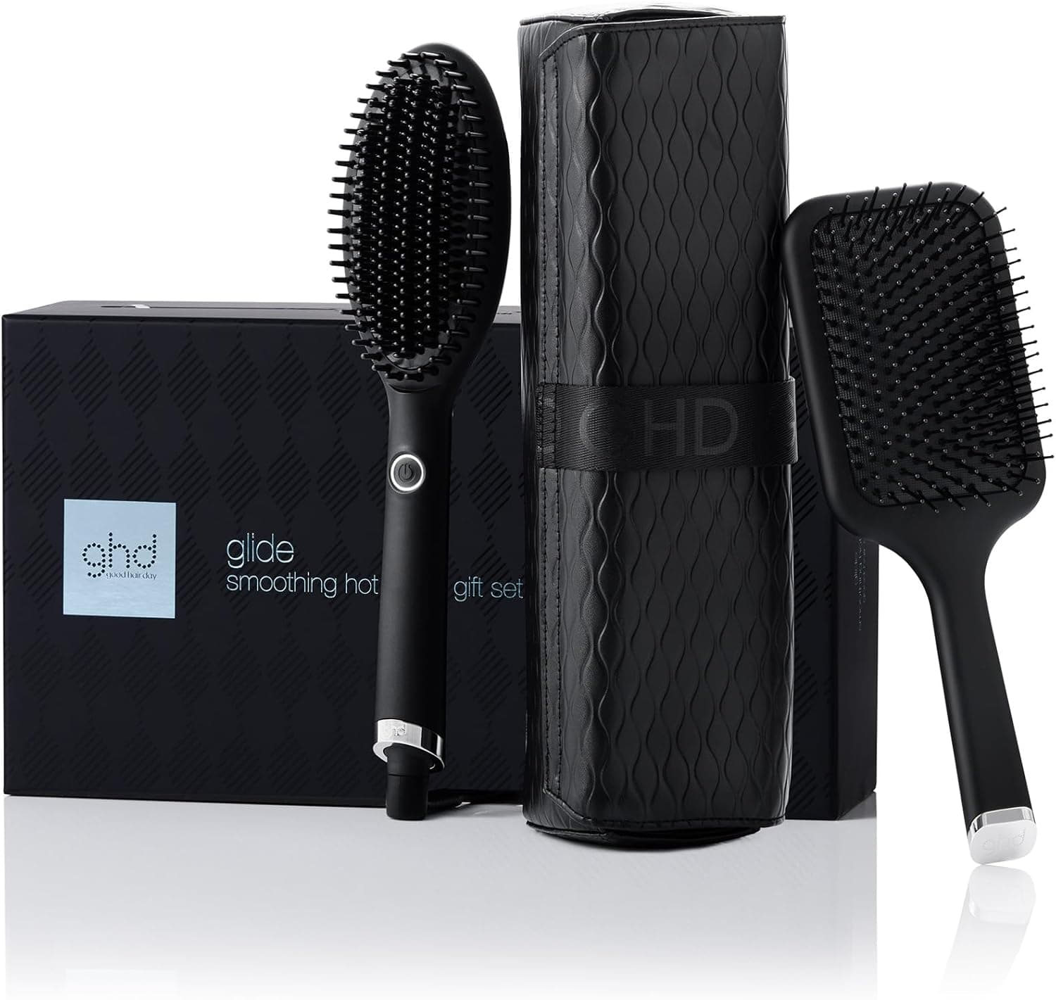 ghd glide gift set - escova elétrica alisadora de cabelo, escova ghd all-rounder e necessaire resistente ao calor, tecnologia iónica, edição limitada 2024