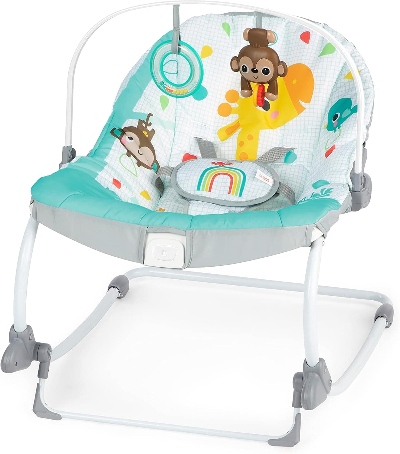 Bright Starts Wild Vibes Rede para bebés com vibrações relaxantes, arco de jogos, arnês com 5 pontos, unissexo, recém-nascido