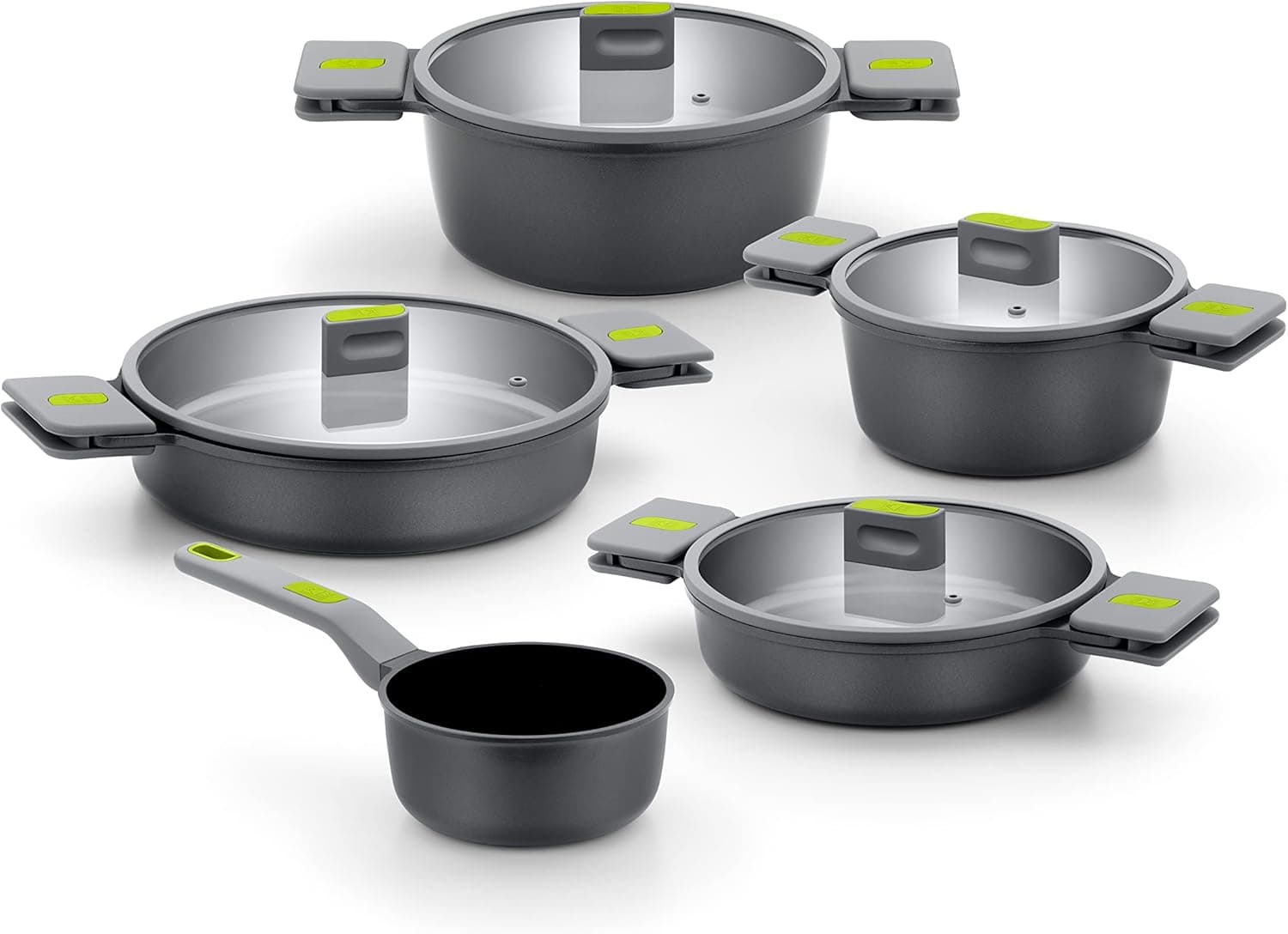 BRA Life Bateria de cozinha de 9 peças, alumínio fundido, com antiaderente