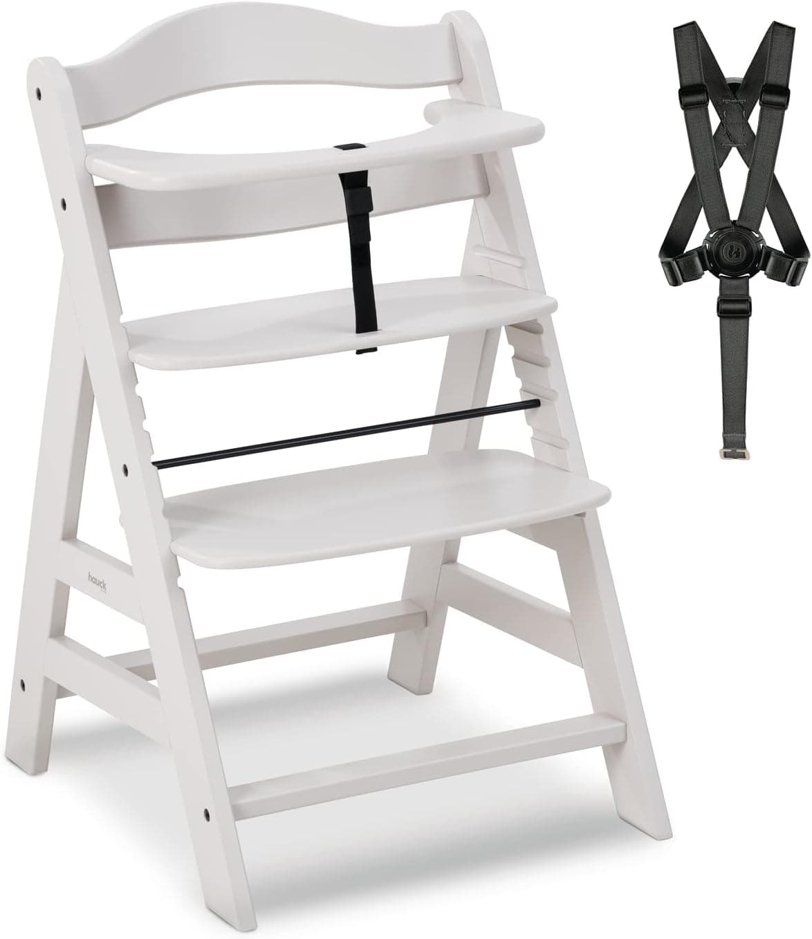 hauck Alpha Plus Cadeira evolutiva, madeira de faia certificada FSC®, cadeiras cadeiras cadeiras para bebé de 6 meses a 90 kg, cadeira bebé com arnês de 5 pontos e barra protetora, creme