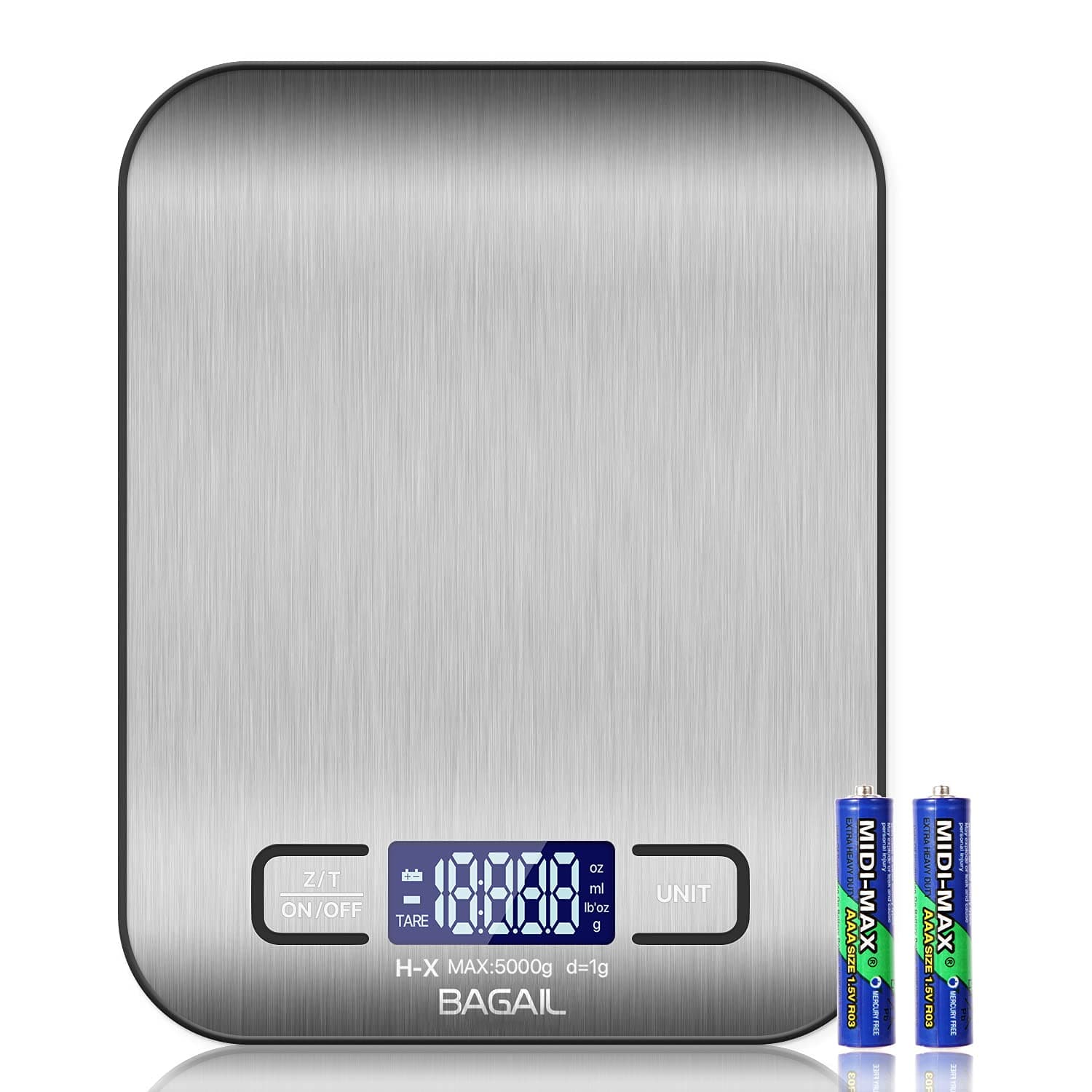 BAGAIL Balança digital de cozinha, balança de aço inoxidável, peso gramas e onças para assar e cozinhar, 11 lb/5 kg com precisão de 0,1 oz/1 g