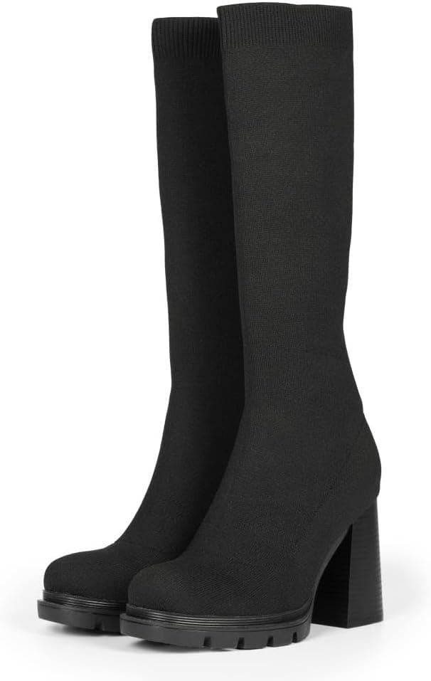 GIOSEPPO Laurens | Botas Oxford altas de mulher, couro preto, sola com tacão e entressola tratorada