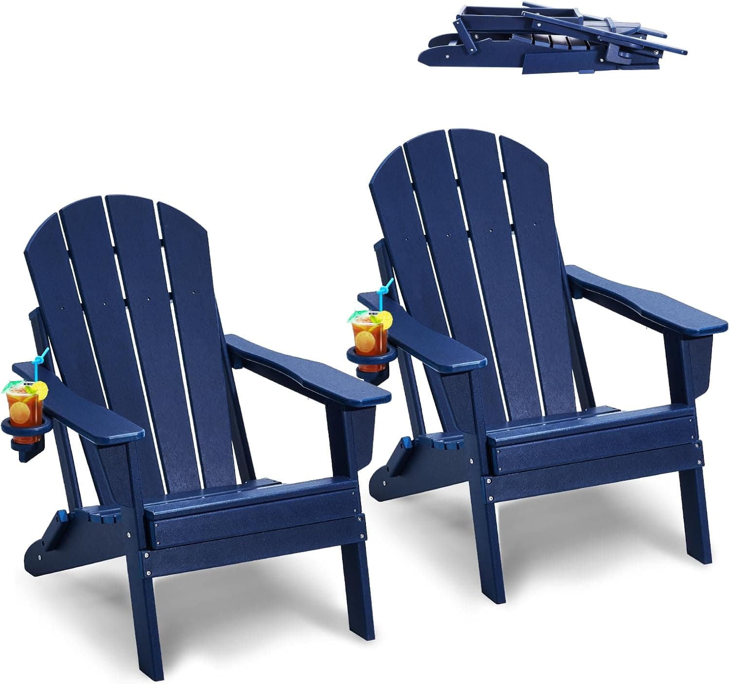 VEVOR 2 conjuntos de cadeiras Adirondack de plástico dobráveis e portáteis de 800 x 755 x 915 mm para exteriores, com porta-copos, apoio de braços relaxante e ergonómico para jardim, pátio traseiro