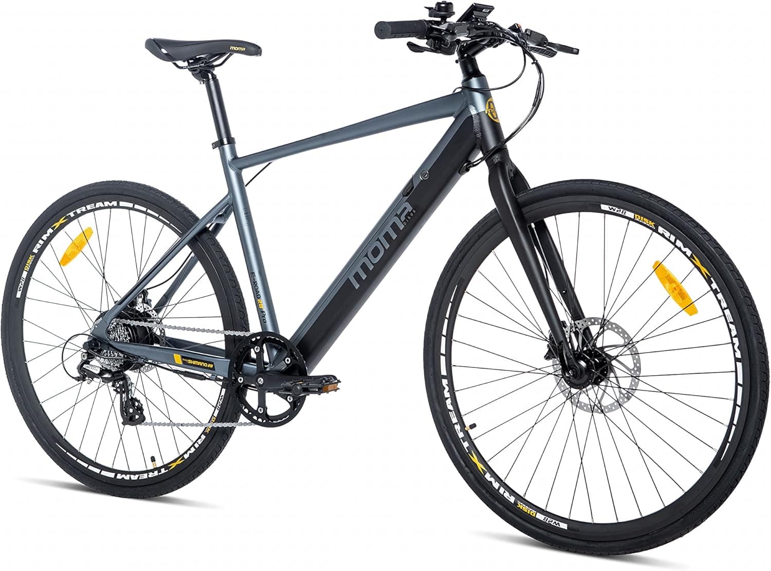 Moma Bikes E-ROAD28, Full Shimano Altus 8 v, travões de disco hidráulicos, bateria de lítio Samsung integrada e removível de 36 V 10 Ah