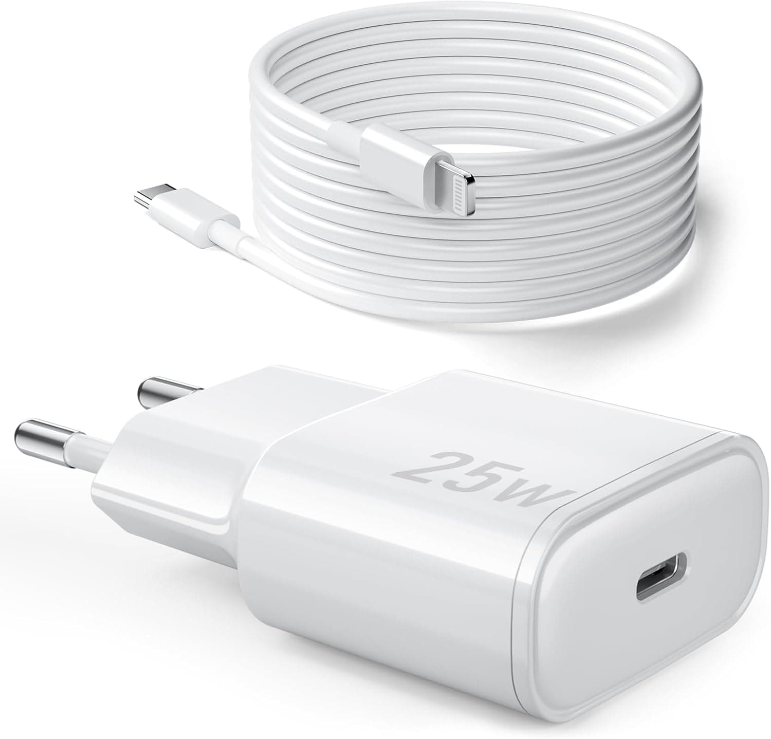 SFVest | Carregador USB C rápido 25 W para iPhone com cabo Lightning 2 m