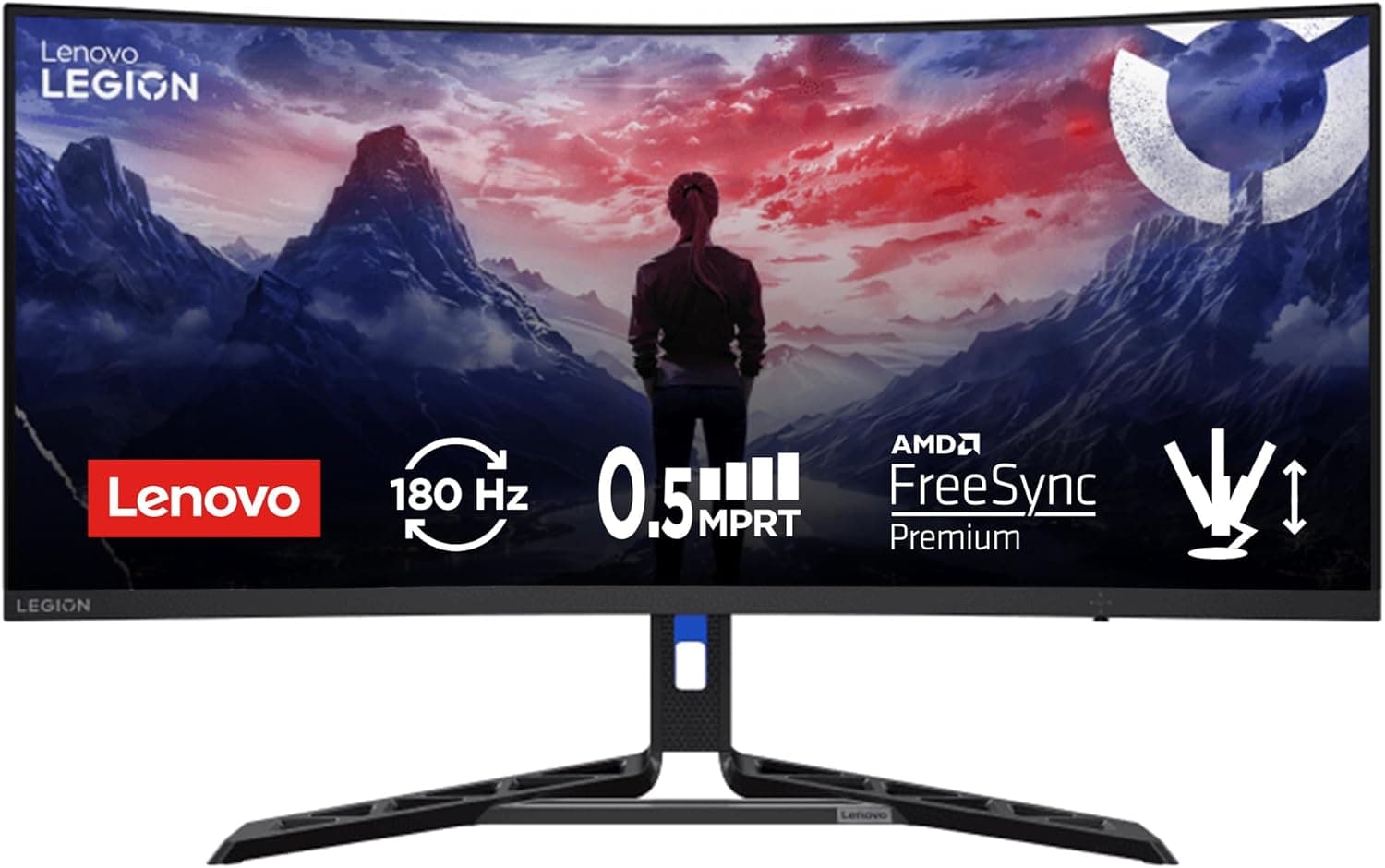 Lenovo Legion R34w-30 Monitor de jogos curvo de 34" (painel VA, 180 Hz, 0,5 ms MPRT, 21:9, HDMI+DP, AMD FreeSync Premium, montagem VESA 100 x 100 mm), ajuste de inclinação/Altura Tura/Giro - Preto
