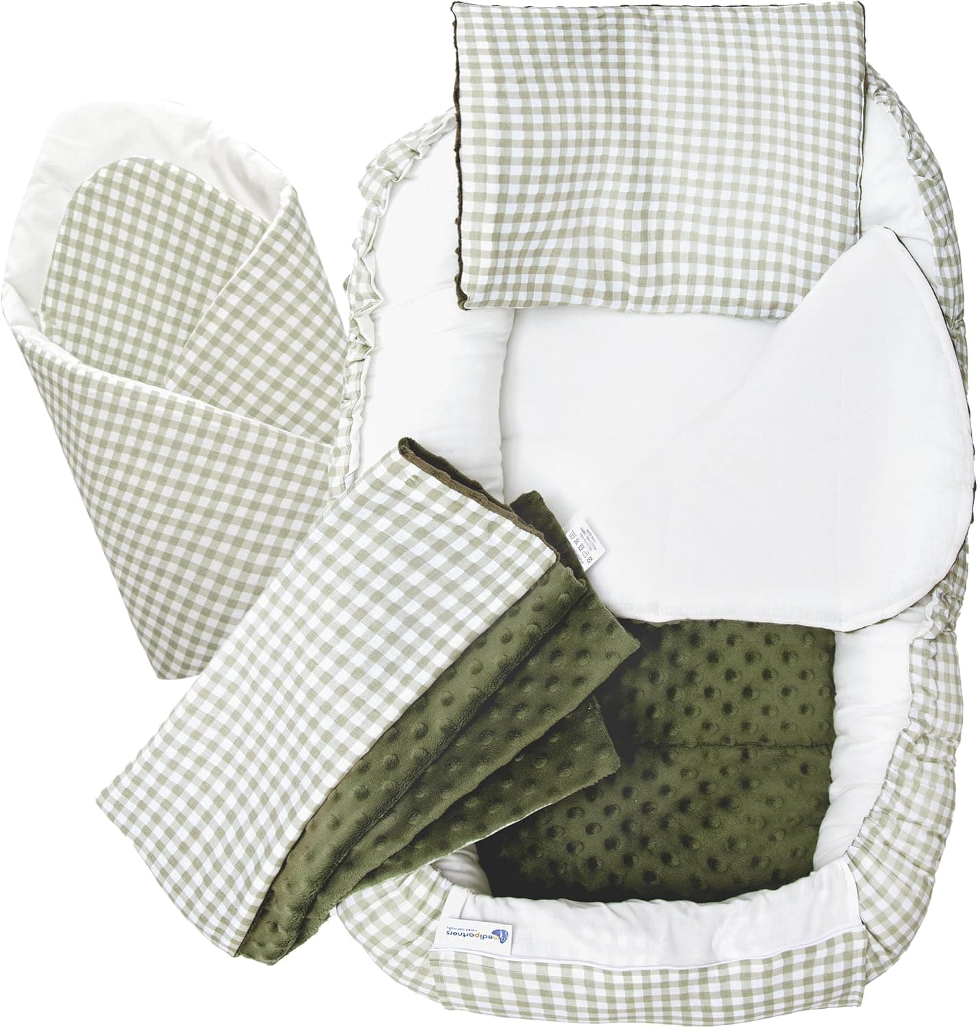 Medi Partners Conjunto de 5 peças ninho bebé recém-100 x 60 x 15 cm palmilha removível berço ninho para bebés redutor de berço 100 % algodão (quadros com azeitona Minky)