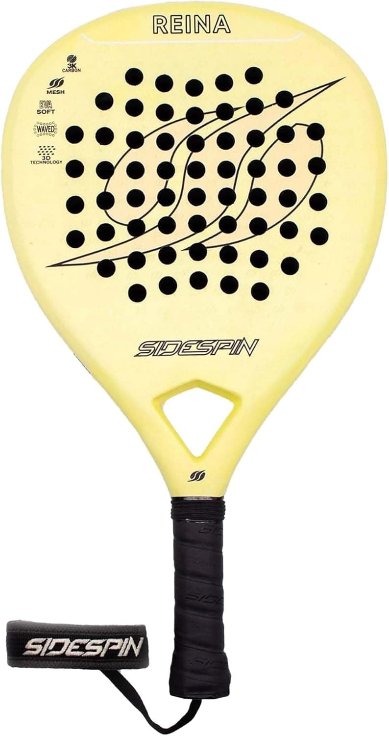 SideSpin - Raquete de padel SS rainha 3K carbono- controlo superior e potência melhorada - forma de lágrima - estrutura de carbono 3K e fibra de vidro - ideal para mulher, bege