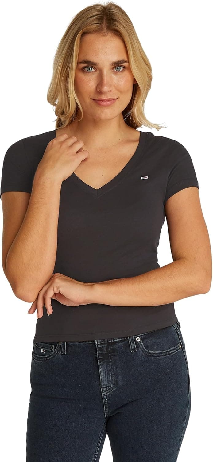 Tommy Jeans T-shirt de manga curta mulher slim com decote em V