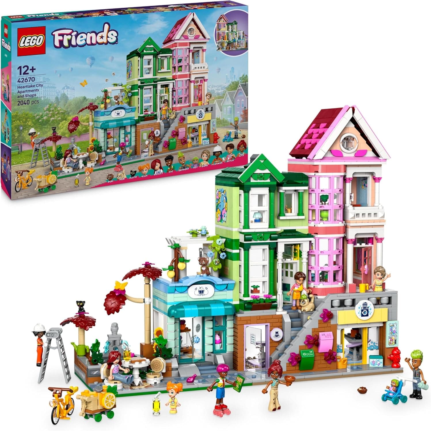 LEGO Friends Apartamentos e lojas de Heartlake City, loja de brinquedos, casa e estúdio de cerâmica, presente para meninas de 12 anos ou mais e adolescentes, 3 figuras de gatos e 9 mini bonecas 42670