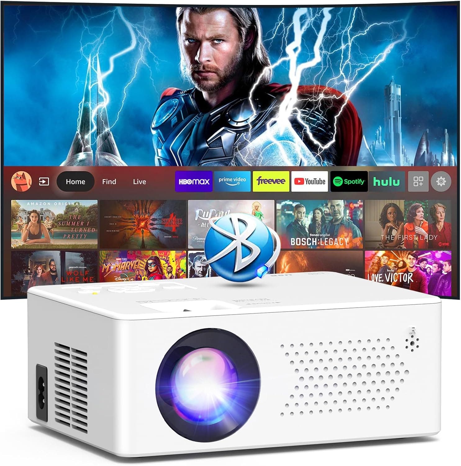 Mini projetor Bluetooth5.2, mini projetor portátil 50 % - 100 % zoom native 1080P suporte para iOS, Android, Windows, compatível com TV Stick/HDMI/Smartphone/consola de jogos/USB [inclui remoto]