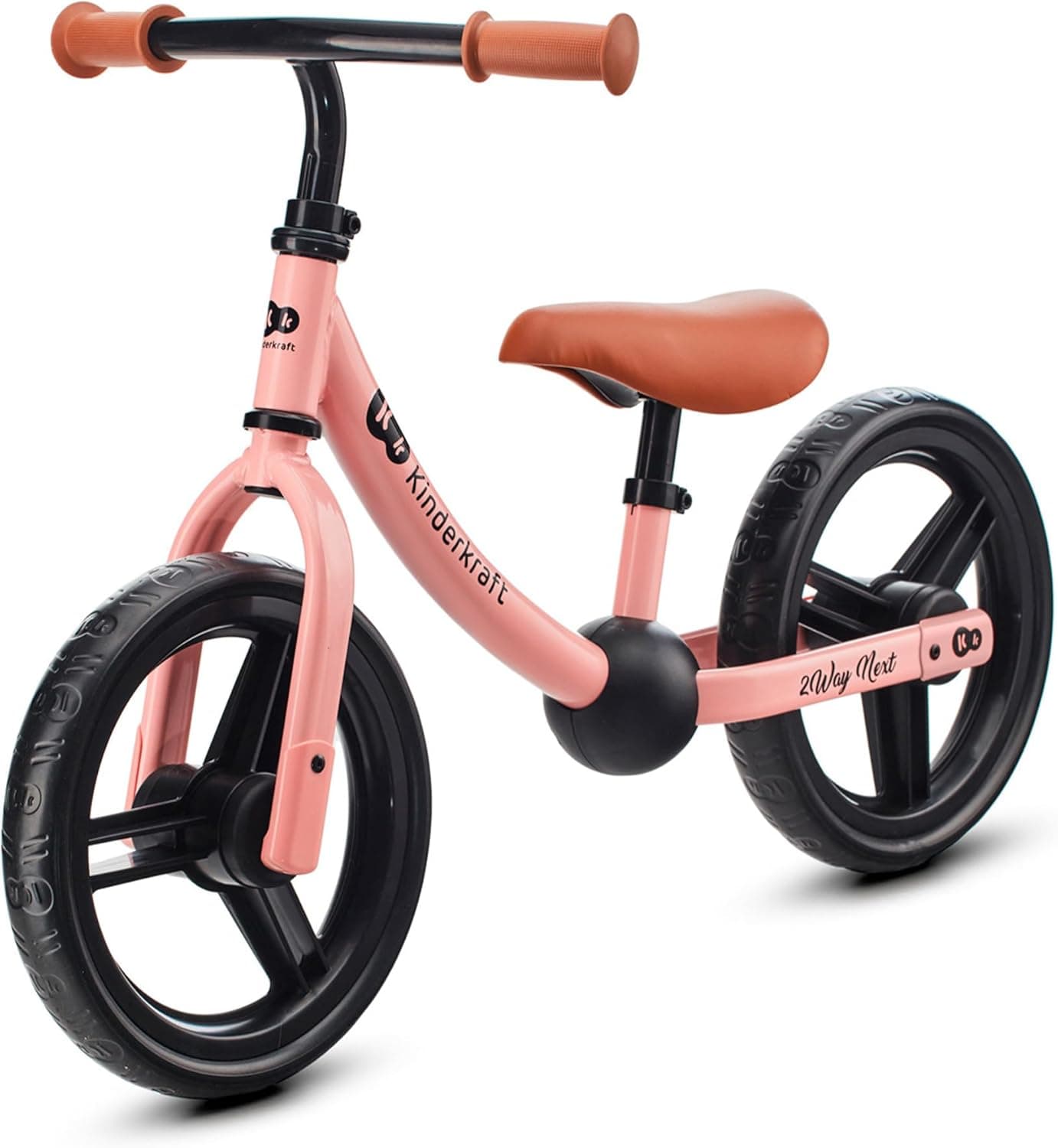 Kinderkraft, 2WAY NEXT Bicicleta sem pedais, bicicleta infantil, bicicleta para bebé, quadro baixo, regulável, selim suave, de 3 anos a 35 kg, rosa