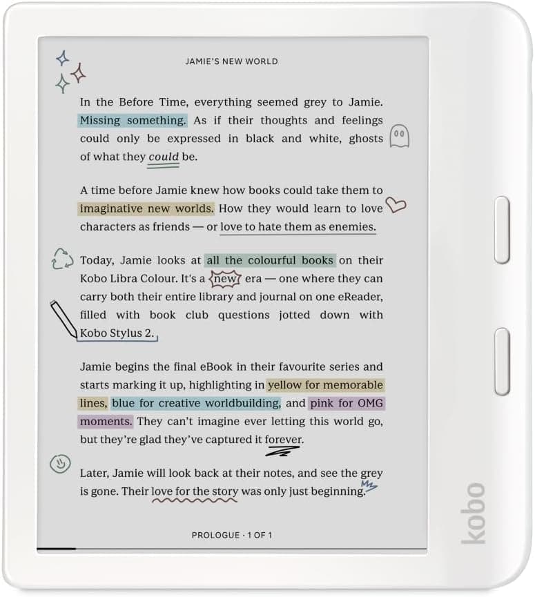Kobo Libra Colour eReader Ecrã E Ink Kaleido™ 3 de 7" | Temperatura de cor e brilho ajustáveis, redução da luz azul, eBooks e áudioBooks, memória de 32 GB, resistente à água