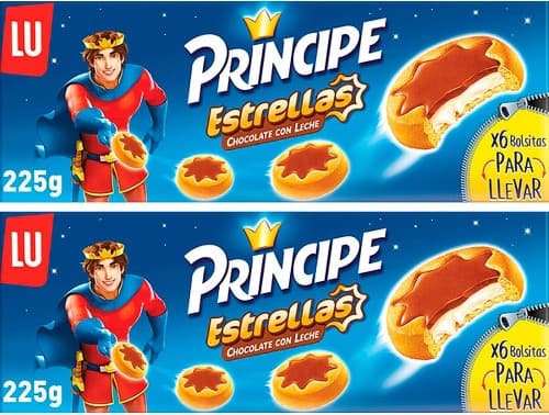 Príncipe Estrelas bolachas recheadas com creme de leite e capas de chocolate com leite em forma de estrela 225 g x2