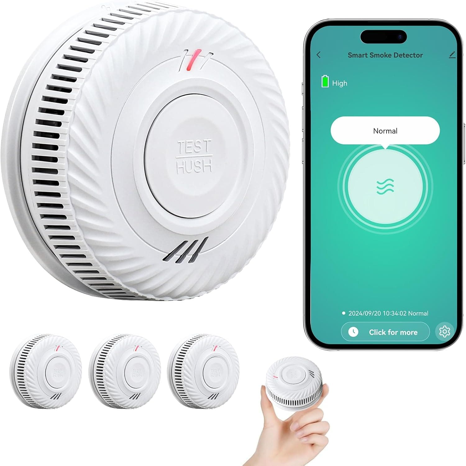 PHYSEN Smart WiFi Detector de fumo de 10 anos, bateria, detetor de fumo com sensor fotográfico, função de silenciador e auto-teste, certificado DIN EN14604, compatível com o seu / Smart Life APP, 3St