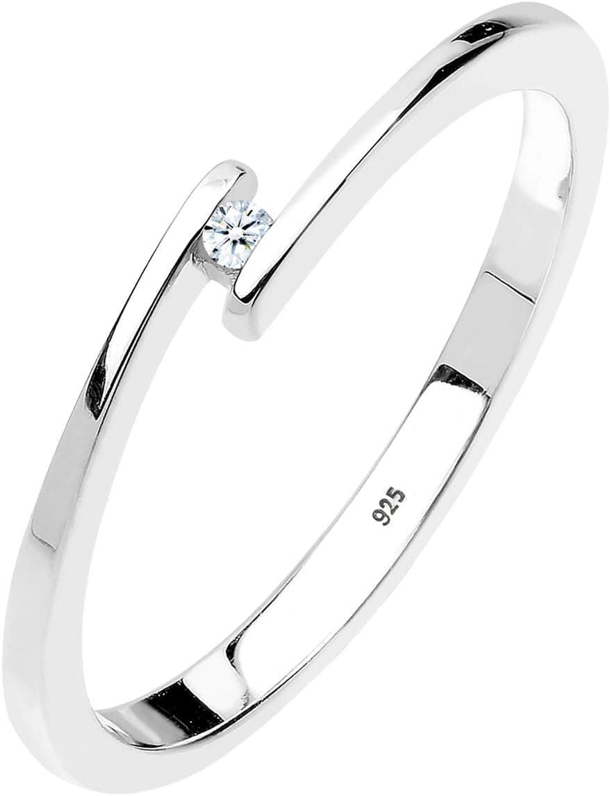 Elli DIAMONDS Anel de noivado para mulher com diamantes (0,015 quilates) em prata de lei 925