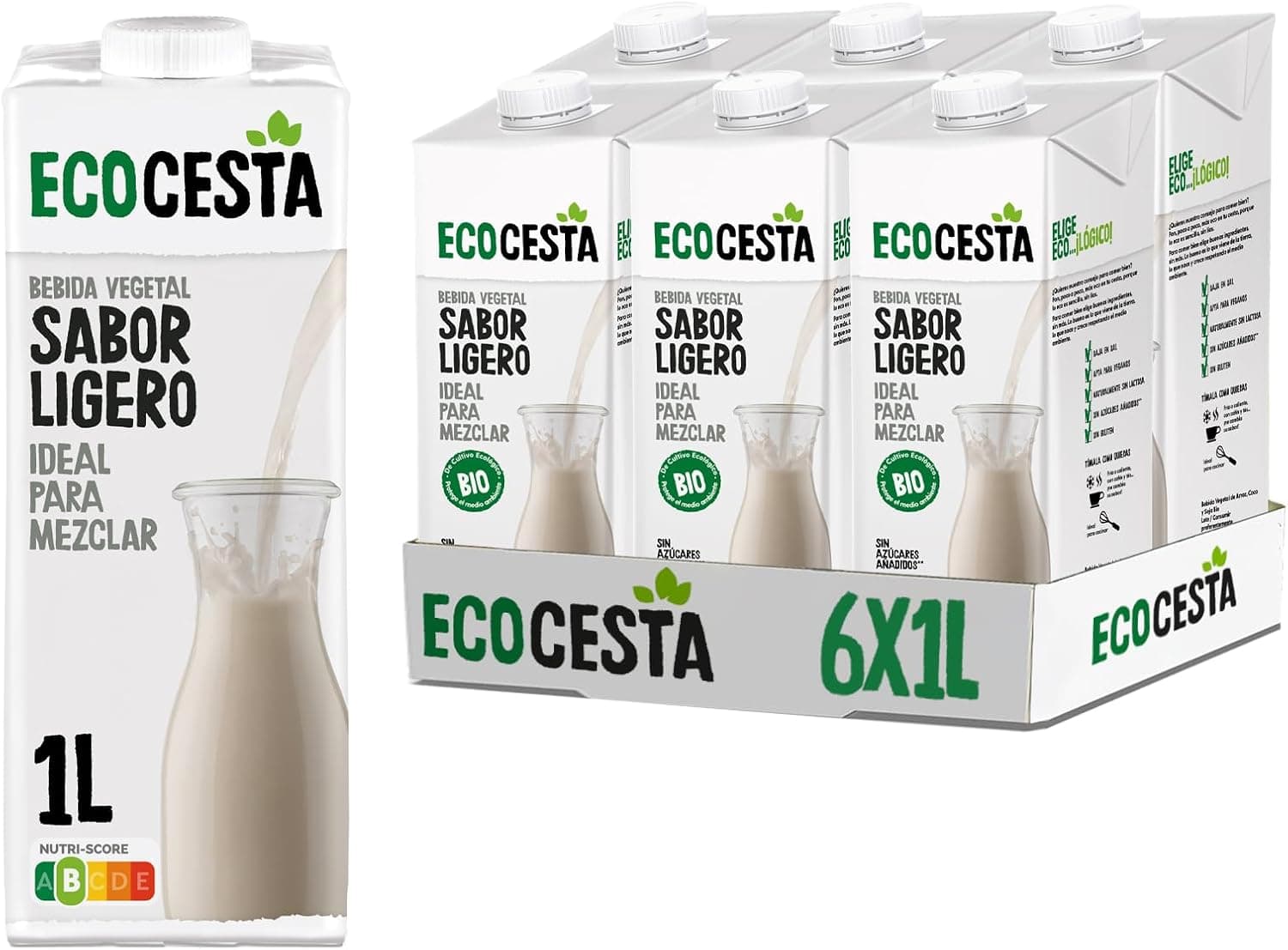 Ecocesta - Conjunto de 6 unidades de 1 l de bebida ecológica vegetal que não sabe a beber vegetal - sem açúcar adicionado e sem glúten - adequado para veganos, ideal para beber sozinha