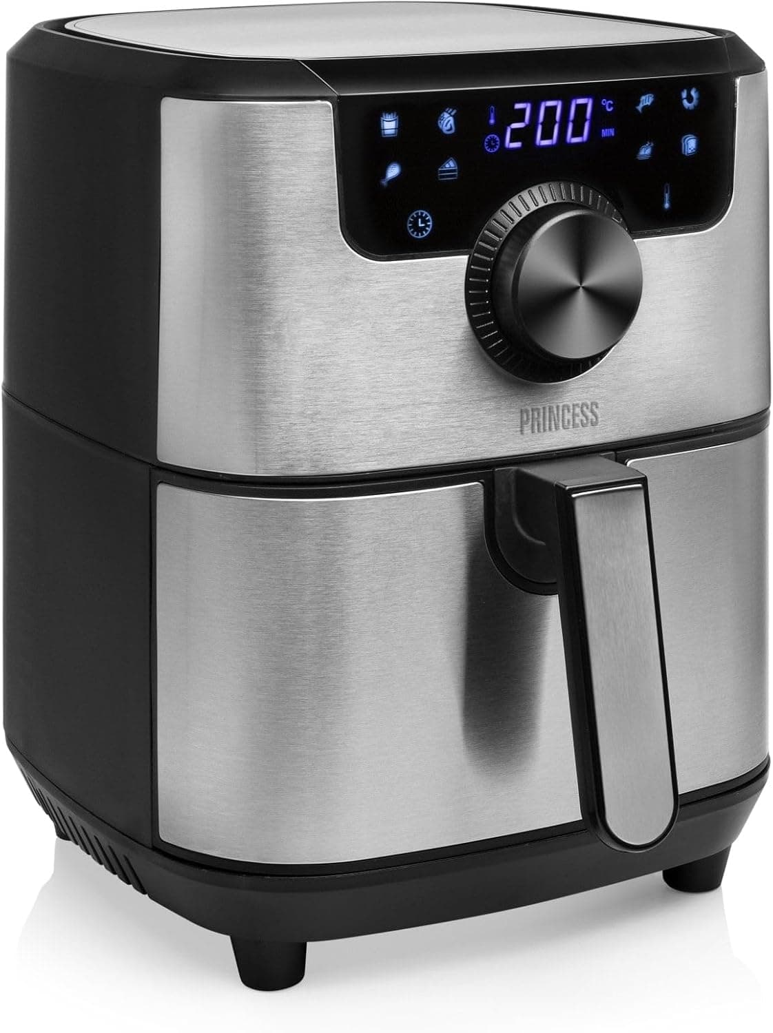 Princess 182033 Frigideira sem óleo, painel de controlo digital tátil, 8 programas, função de manter o calor, capacidade de 4,5 l, fácil de usar e limpar, 30 receitas PDF