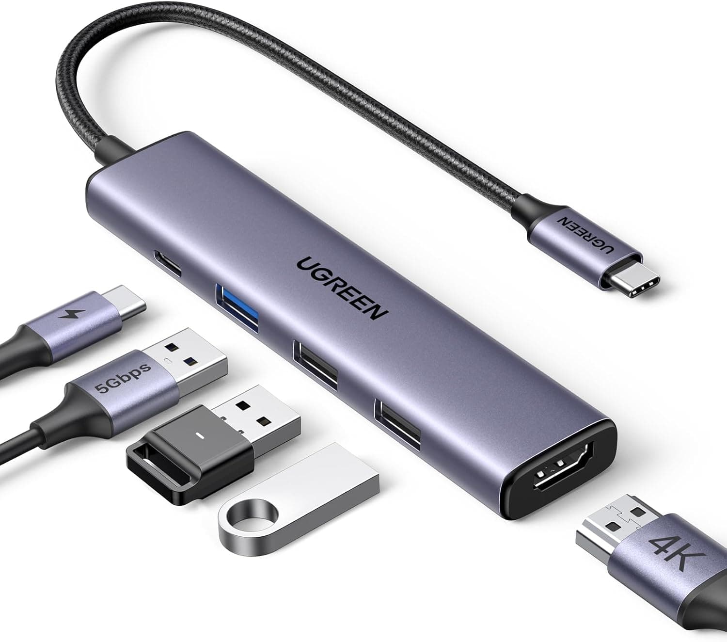 UGREEN Revodok 105 | Hub USB-C 5 em 1 com HDMI 4K e carregamento PD 100W compatível com portátil e tablet