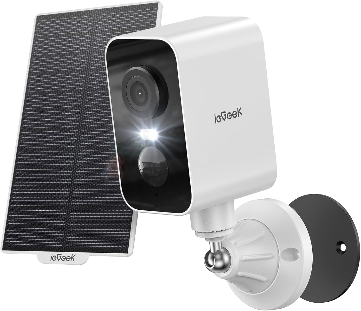 ieGeek 2K Câmara magnética vigilância solar exterior, câmara de segurança Wi-Fi de 300 °, visão panorâmica, 5200 mAh bateria recarregável, 10 m visão noturna cor, detecção móvel AI PIR